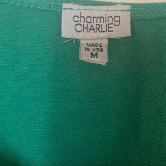 Charming Charlie Teal Green Knit Top Beaded Neckline Hip Rouching Size Medium - Picture 12 of 12
